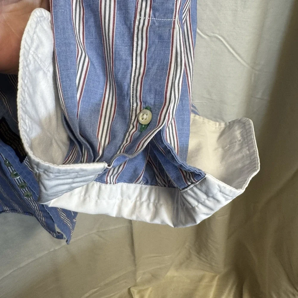 Vintage Tommy Hilfiger Blue Striped Button Up XL 17.5 35